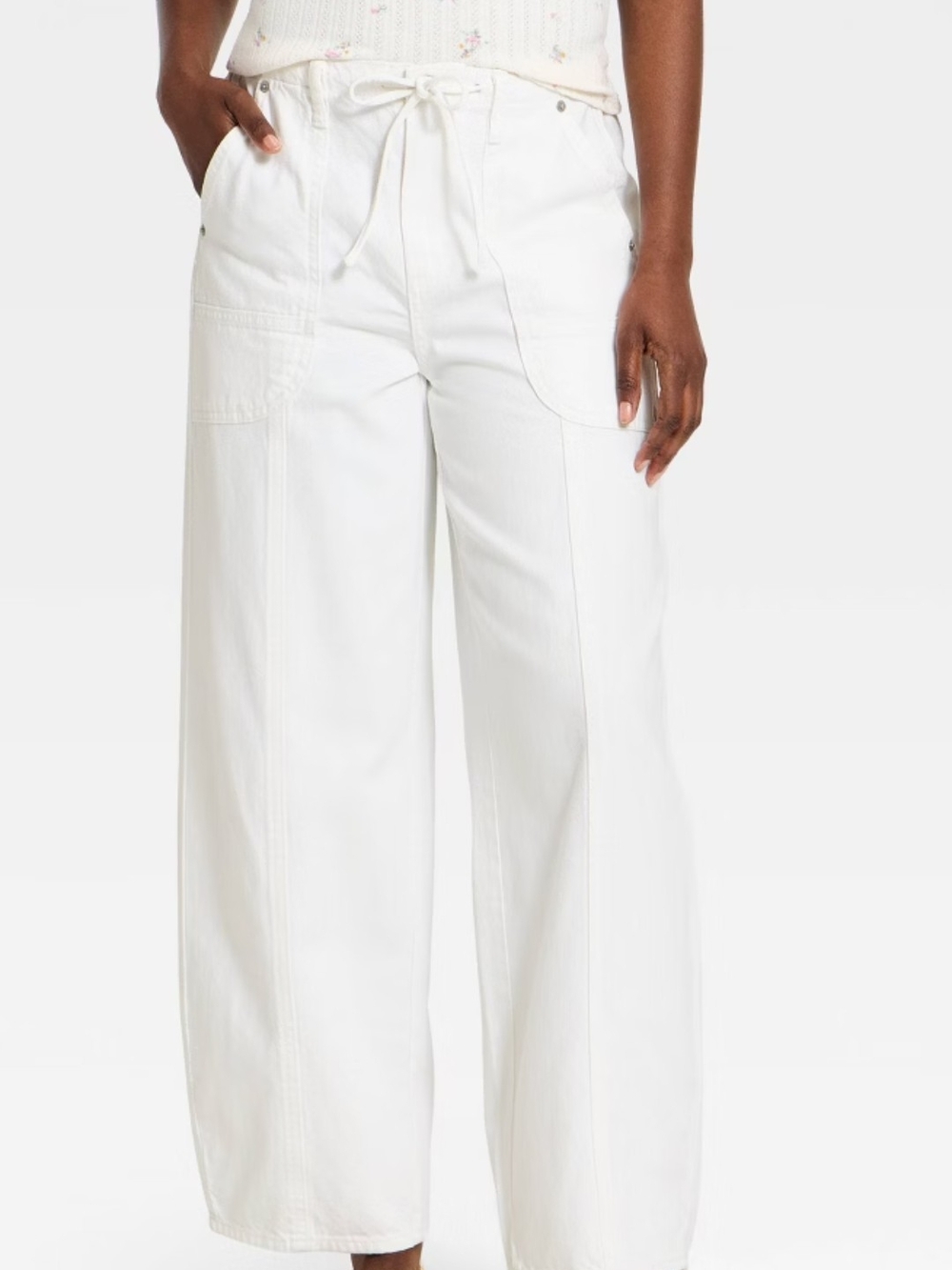 Women's high rise wide-Leg Drawstring Utility Pants - White Universal Thread 8